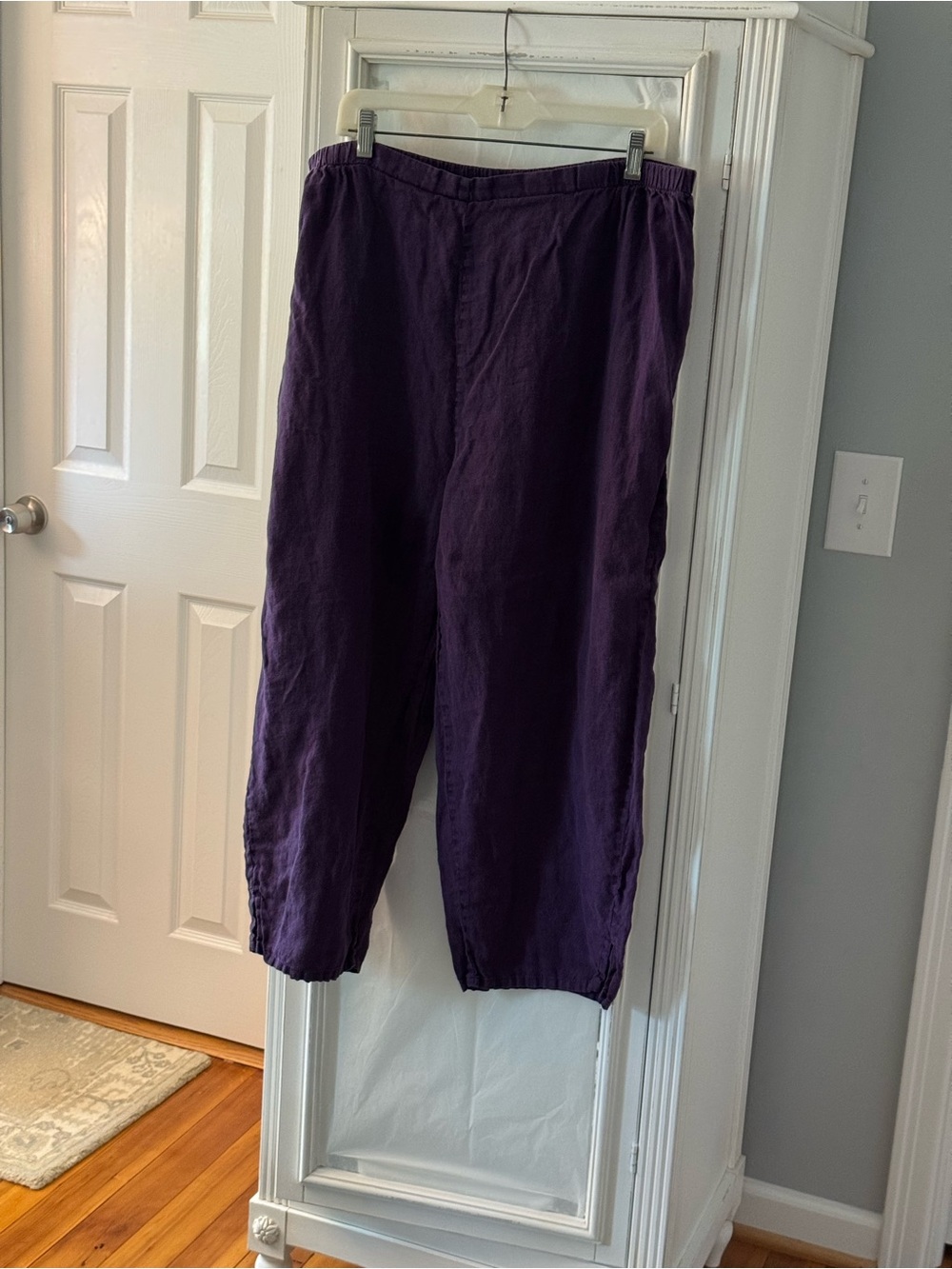 Flax Flat Front Cropped Linen Pants in Purple Size 2G